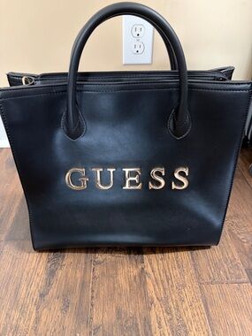 GUESS Black Tote with Gold Logo Hardware